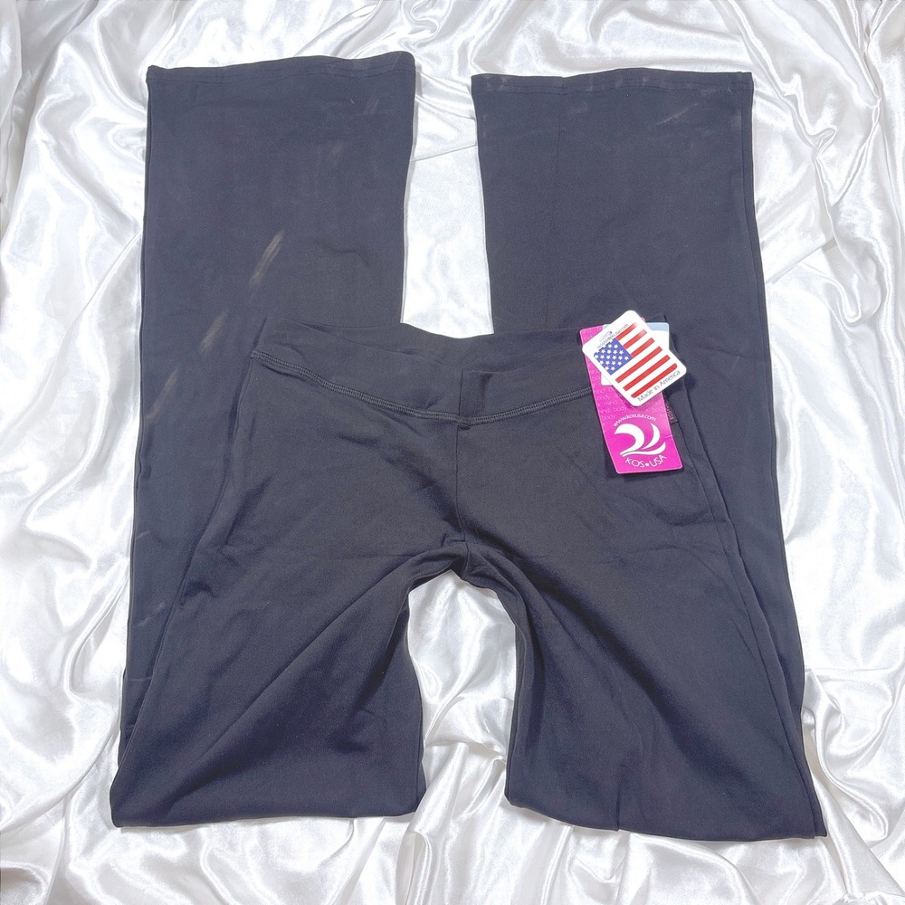 y2k Yoga Pants Black NEW KOS USA Flare Leg Athletic Leggings Supplex Lycra M